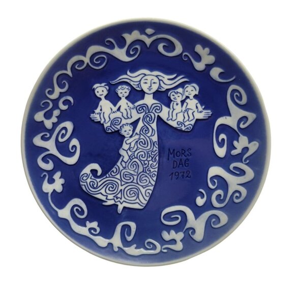 Royal Copenhagen Plate Mors Dag 1972 Mothers Day Blue Children Gift 6 Inch - Picture 1 of 7